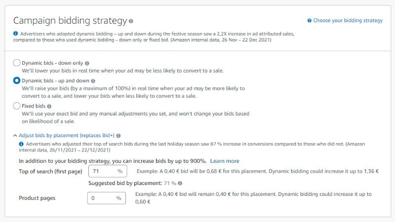 Amazon campaign bidding strategy