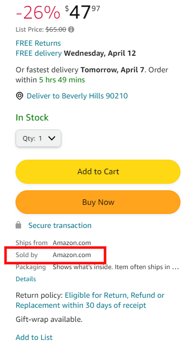 sold by amazon.com vendor account