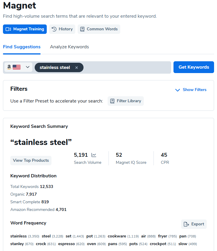 helium10 magnet keyword research