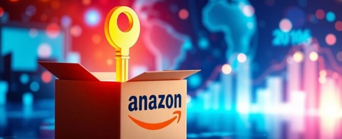 Amazon product box with golden key, e-commerce success