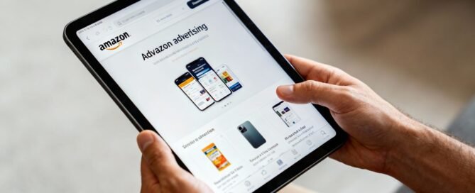 Amazon advertising campaign planning on a tablet screen.