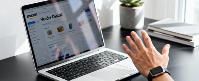 Amazon Vendor Central interface on a laptop screen.