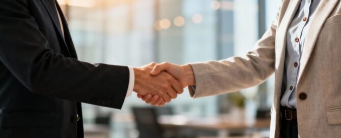 Handshake symbolizing partnership in business growth.