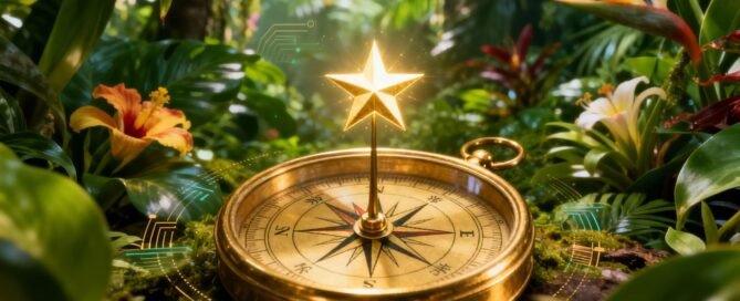 Jungle Scout compass guiding towards Amazon success star.