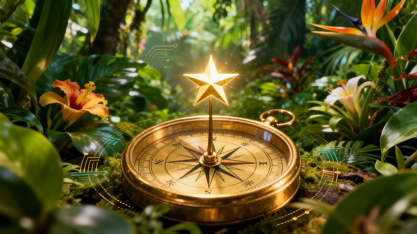 Jungle Scout compass guiding towards Amazon success star.