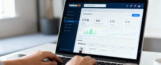 Helium 10 Chrome extension on a laptop screen.