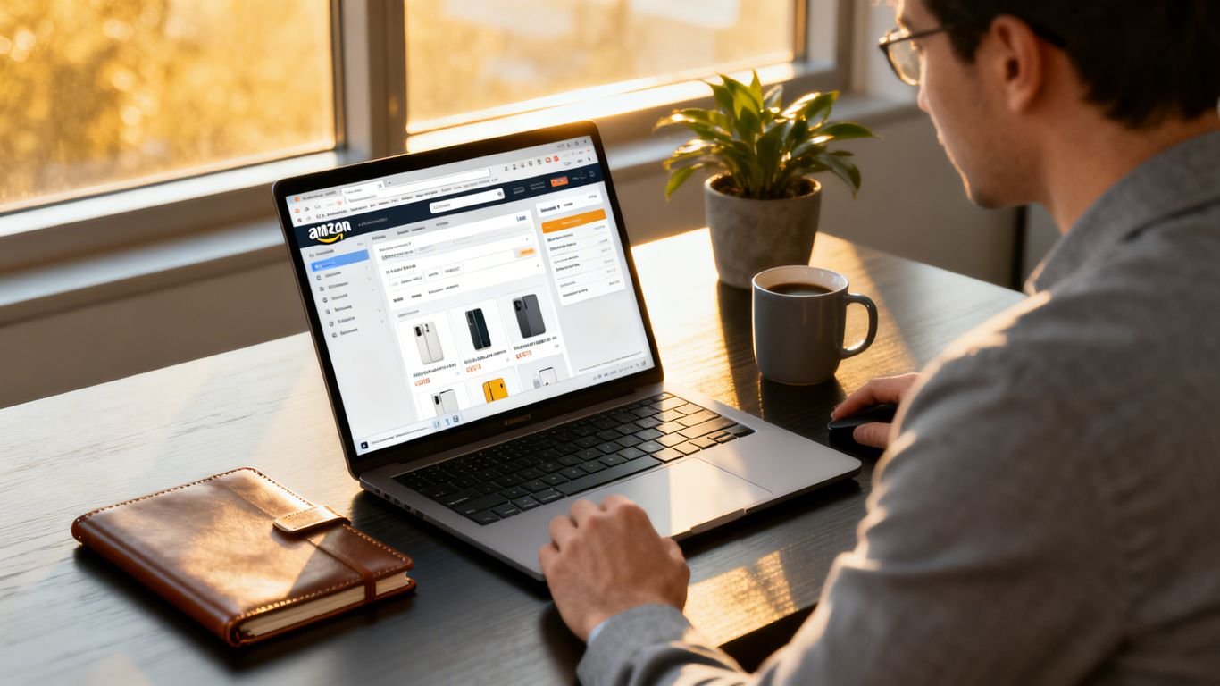 Amazon PPC management strategy on a laptop.