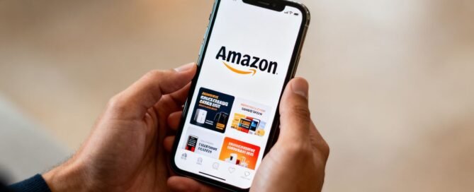 Amazon Ads campaign setup on a smartphone screen.