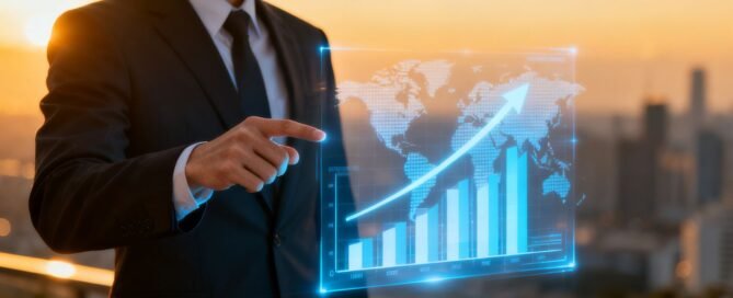 Business person pointing at e-commerce growth interface