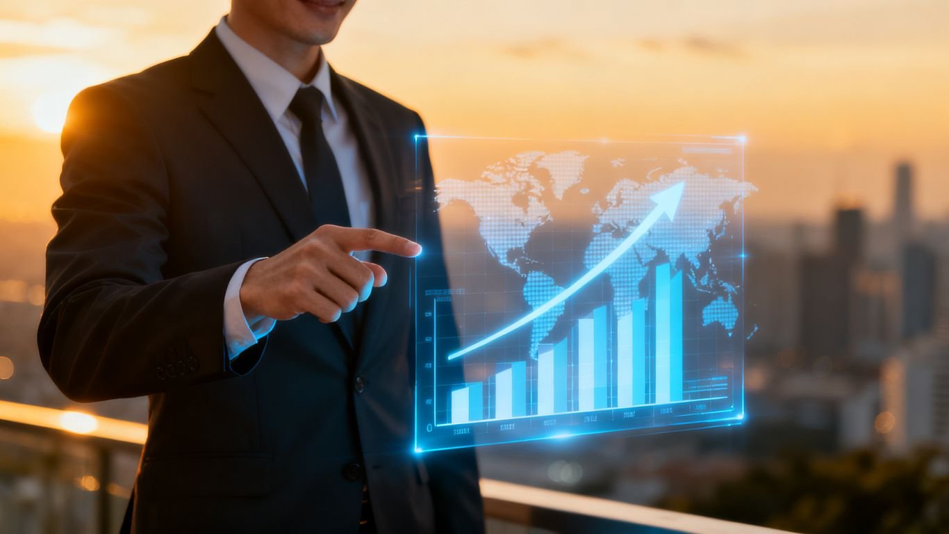 Business person pointing at e-commerce growth interface