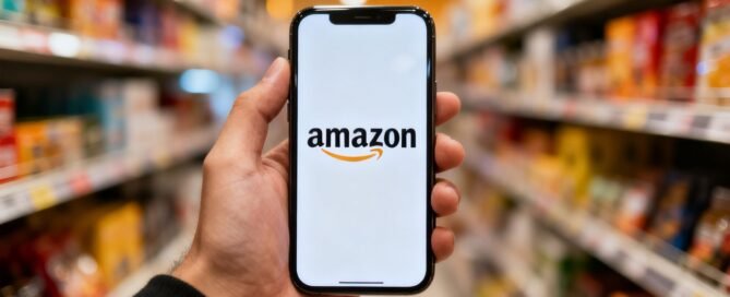 Amazon logo on a smartphone screen