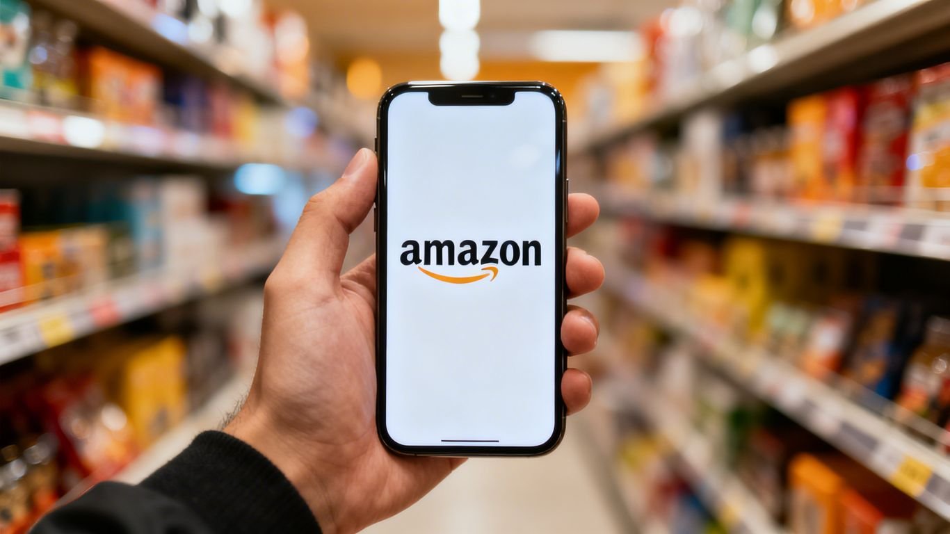 Amazon logo on a smartphone screen