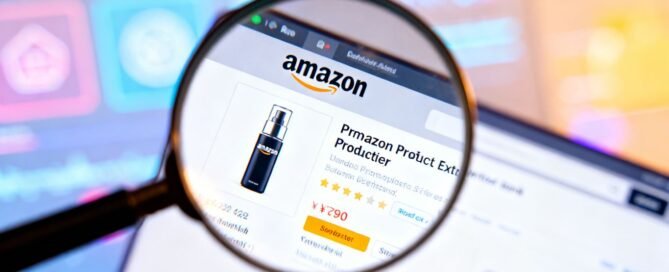 Magnifying glass over Amazon product listing