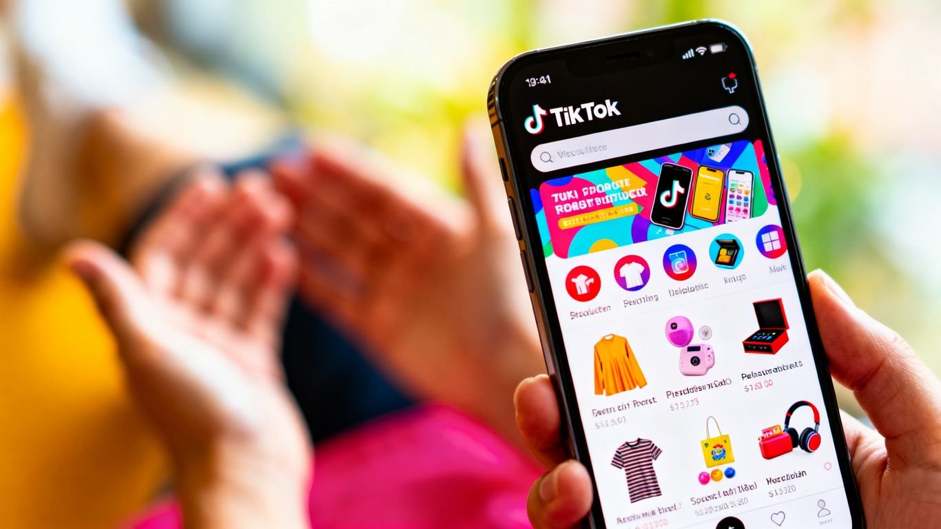TikTok Shop product launch on a smartphone screen.