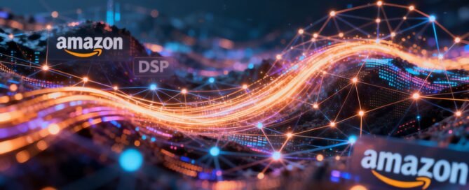 Amazon DSP digital landscape with abstract data streams.